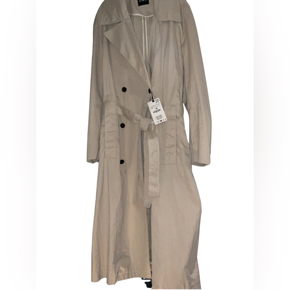 ZARA NWT Technical Trench Coat Sand Long Double-Breasted L/XL retail $169 - Picture 5 of 12